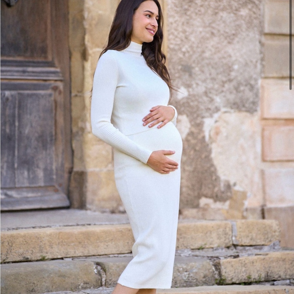 Seraphine Chic White Long Sleeve Maternity/Breastfeeding Dress. Midi. Size 8.